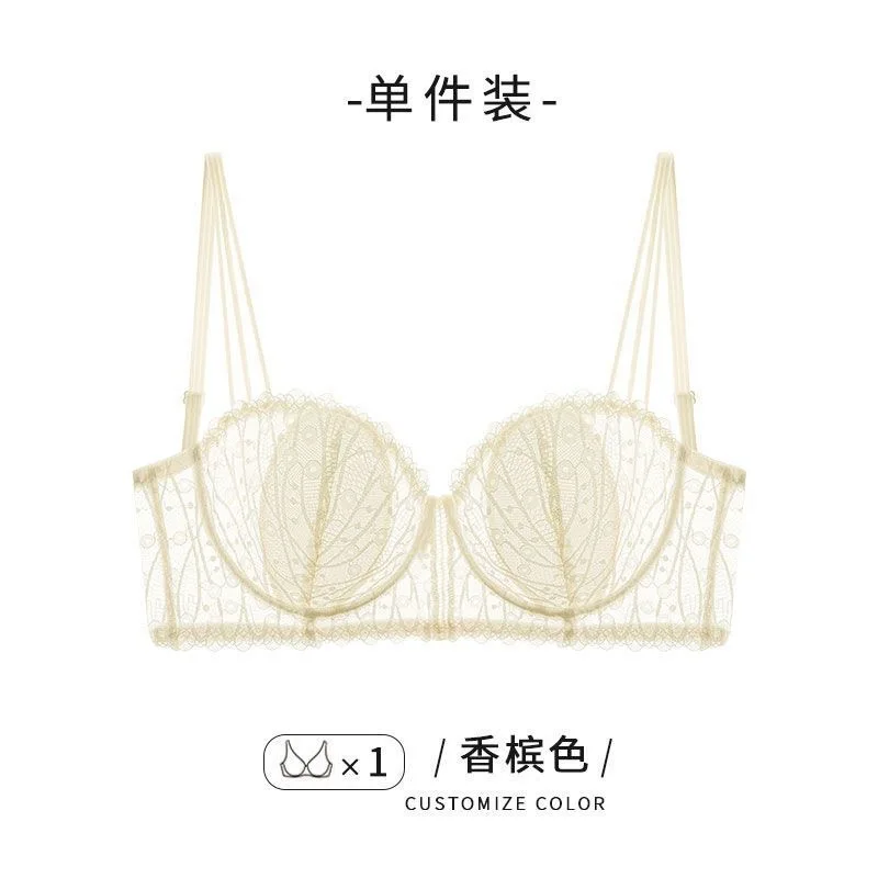 

French Sexy Pure Rabbit Ears Cup Push-up Underwear Female Summer Thin Big Chest Small Chest Tight Anti-sag Lace Bra Cover