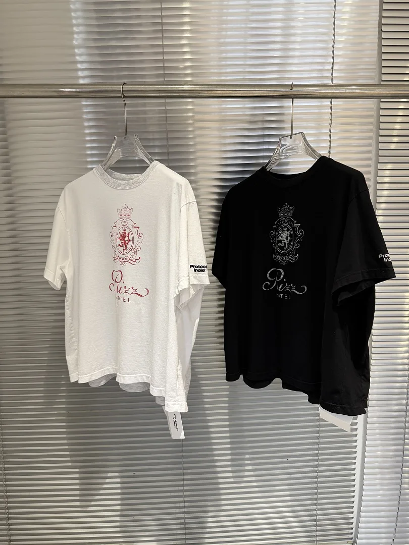 26ss Heavy-made Retro Four-sleeves Two-tone Spliced Crown Print Women Men T shirts tees Hiphop Men T shirt — купить у AliExpress WW