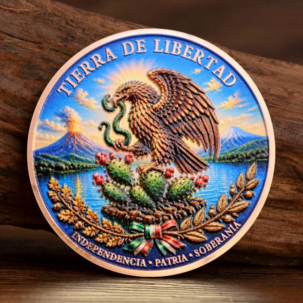 Mexico Independence Liberty Angel Commemorative Coin Color Painted Copper Eagle Snake Relief Collectible Coin Souvenir Gift