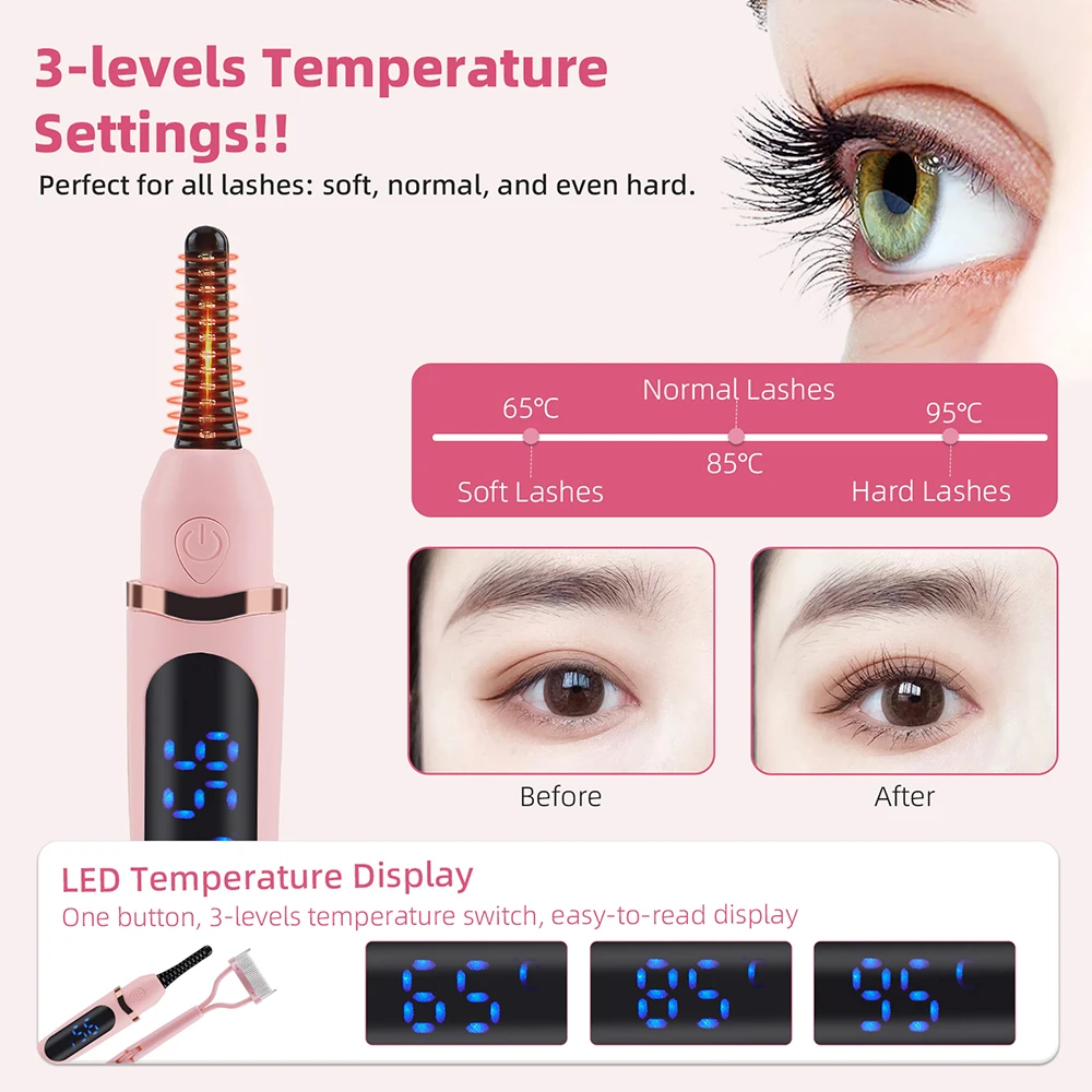 Electric Eyelash Curler Long-lasting Curling Perm Heating Eyelash Curling Brush Ironing Eyelash Comb Eyelash Styling Makeup Tool