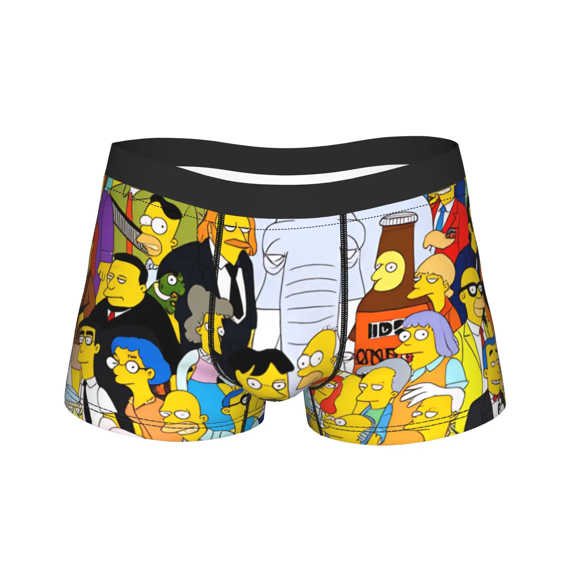 S-Simpsons All Characters Yellow Background Collage Boxer Brief Underwear Males Breathable Trunk Printed Large Size Panties