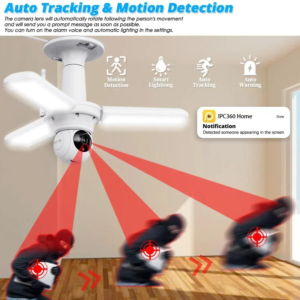 5MP WIFI Security PTZ Camera E27 Bulb Floodlight Auto Track Video Wireless Surveillance IP Cameras Wi-Fi PTZ Home Night Vision