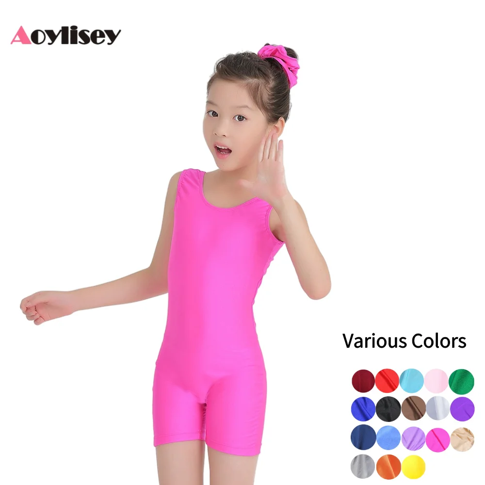 Leotardos de gimnasia sin mangas para niñas, Unitard corto, sin mangas con cuello redondo de LICRA para niños, Ropa de baile para Biketard, trajes de entrenamiento