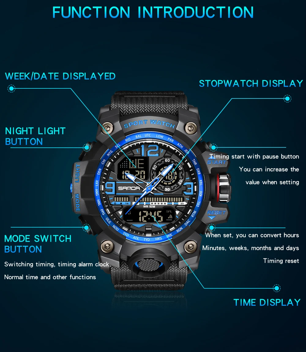 SANDA Brand G- Style Military Watch Men Digital Shock Sports Watches For Man Waterproof Electronic Wristwatch Mens 2023 Relogios