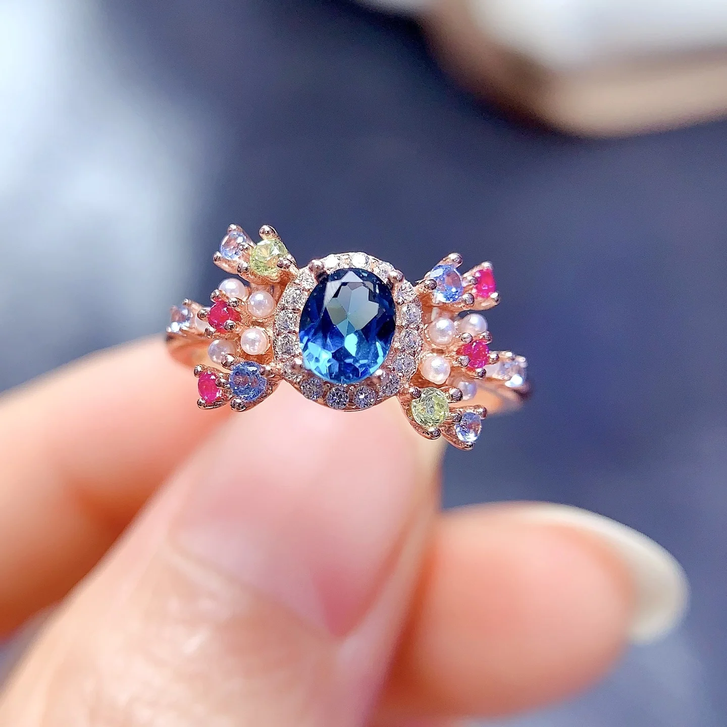 

FS Setting 4*5mm Natural Topaz/Sapphire S925 Sterling Silver Ring for Women Fine Charm Weddings Jewelry Certificate MeiBaPJ