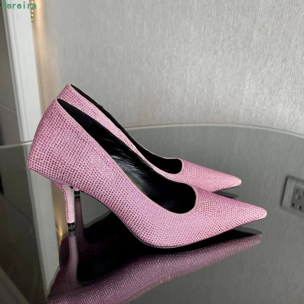 Pink Rhinestones Pumps Summer 2022 Women's Solid Hollow Pointed Toe Thin High Heel High-quality Sexy Fashion Elegant Shoes