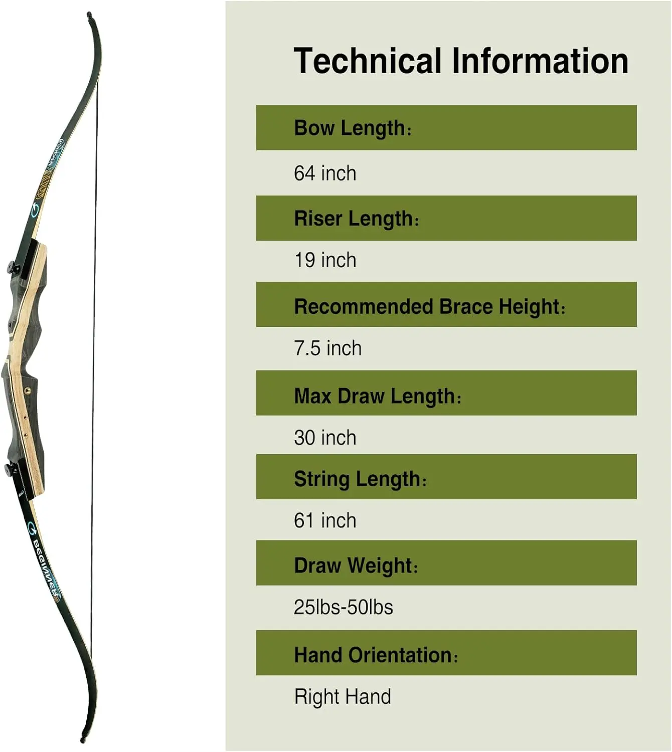 Onebows Black Hunter Takedown Recurve Bow Set GLURAK Wooden Bow 64\