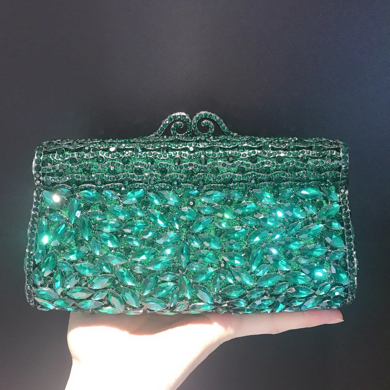 Diamond-encrusted Dinner Bag Green Rhinestone Small Square Banquet Full Diamond Clutch Bag Horizontal Women's Sacs Marques Luxes