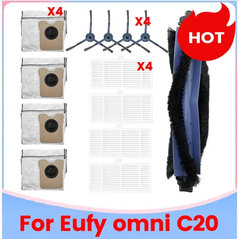 A01V-13PCS استبدال أجزاء ل Eufy Omni C20 جهاز آلي لتنظيف الأتربة الملحقات فرشاة رئيسية فلتر HEPA كيس لجميع الغبار فرشاة جانبية