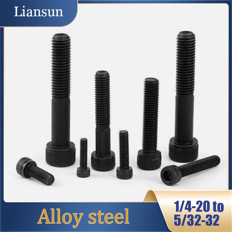 1-20pcs Black Hex Socket Head Cap Screws 1/4-20to5/32-32 Grade12.9 Steel Hex Socket Screws Cylindrical Head Screws High Strength