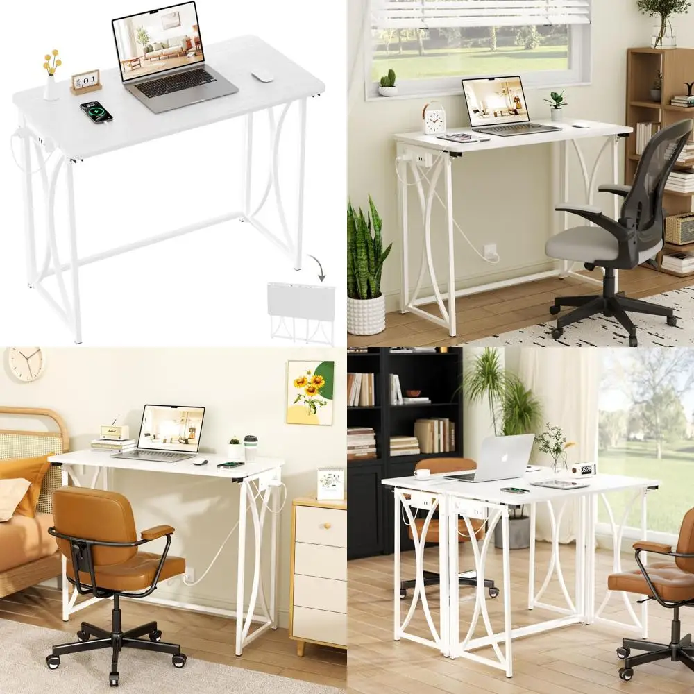 

Компактный складной стол 31,5 с розеткой для домашнего офиса, компактный стол для спальни, простая сборка, белый