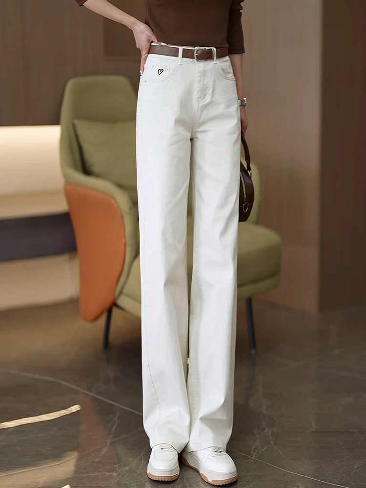 

Джинсы с высокой талией и широкими штанинами для женщин, весенне-осенние, цвета хаки, свободного кроя, повседневные брюки в корейском стиле