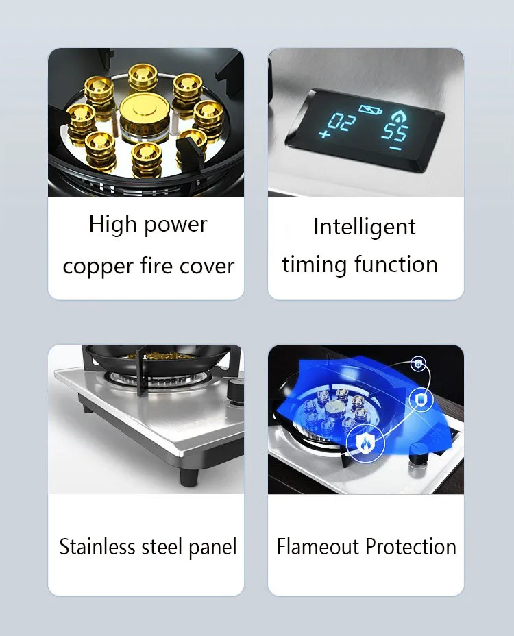 Fensons 주방 가전 스테인레스 스틸 가스 쿠커, 1 버너 가스 가정용 타이머, 스마트 내장 가스 스토브, 7.2KW