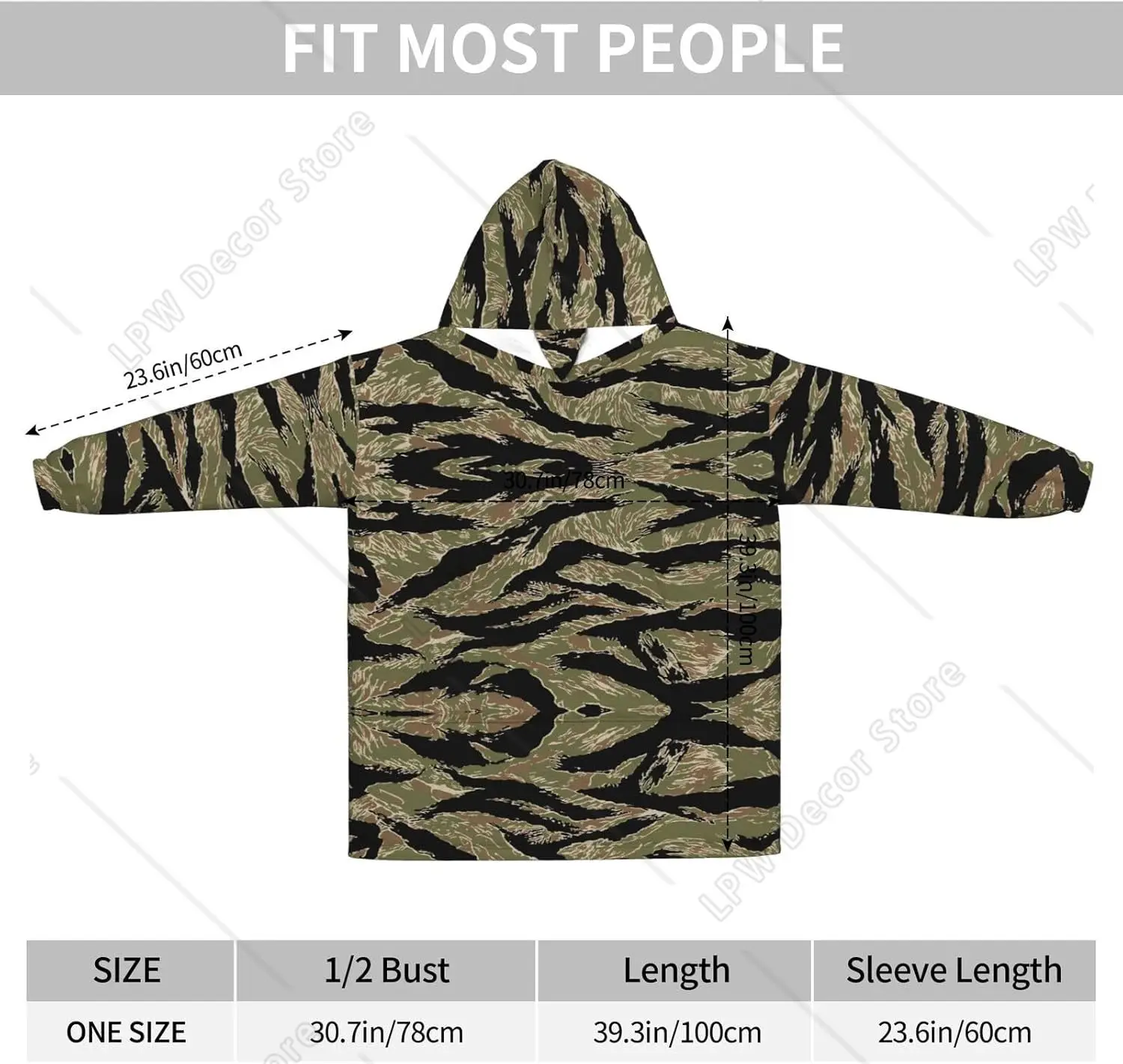 Tiger Stripe Camo Print Blanket Hoodie Fleece Sweatshirt Blanket With Sleeves And Pockets