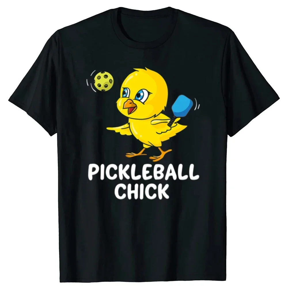 

Pickleball Chick Funny Graphic Tee Cute Bird Playing Sport Cotton T-Shirt Casual