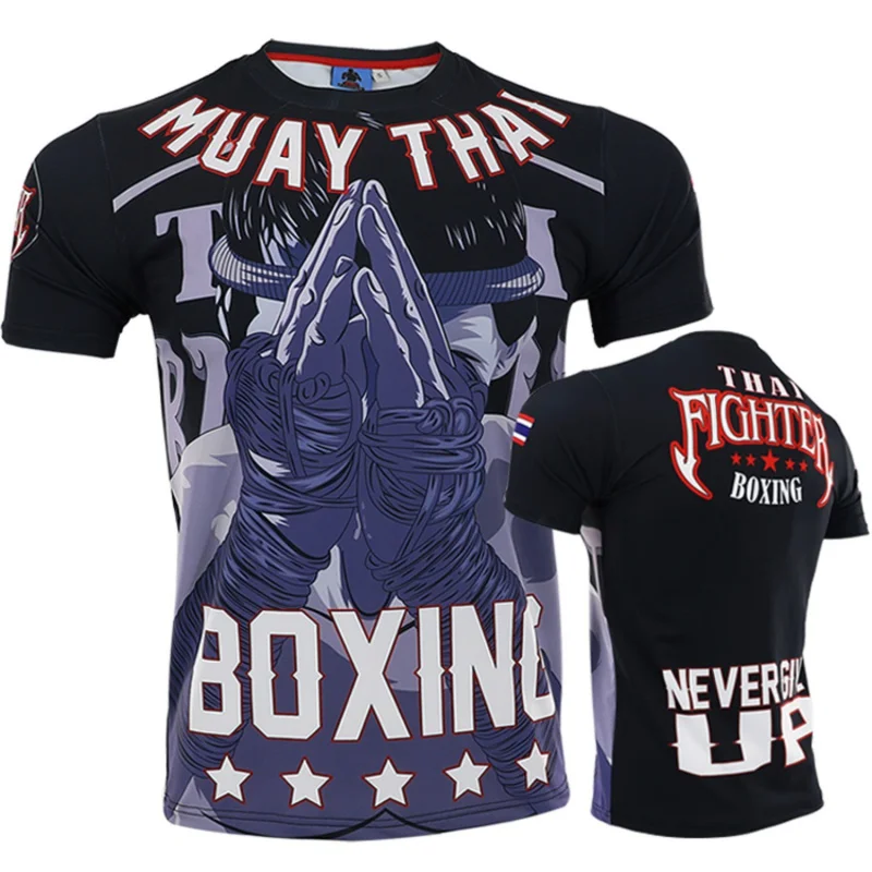 Muay Thai will never give up anti-wear clothes, fighting, fitness, short-sleeved MMA Sanda training, T-shirt fighting, running