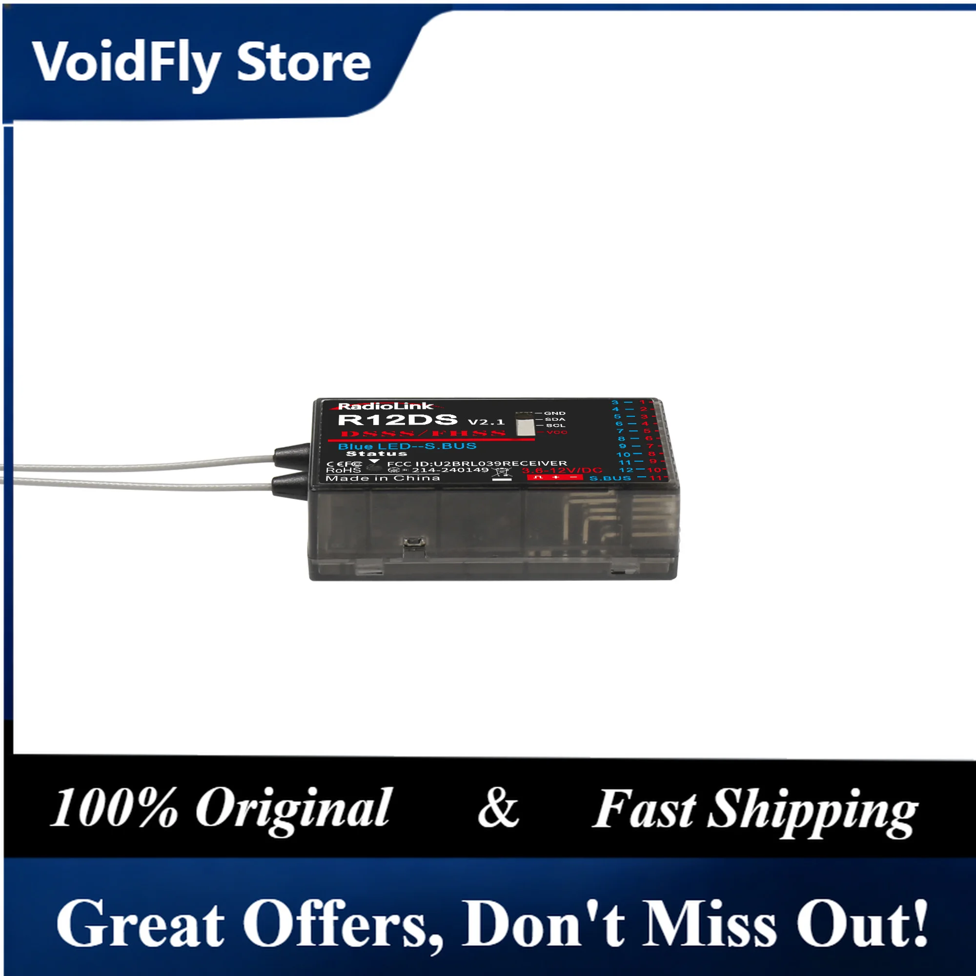 VoidFly RadioLink R12DS RC Receiver 12CH 4000 Meters Control Distance Real-time Telemetry for Rotary Wing Fixed Wing Glider Car