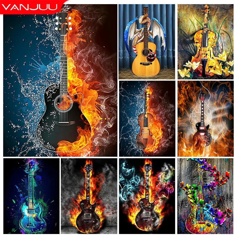 Instrument Guitar 5D Diamond Painting Kit Violin Diamond Mosaic Music Full Diamond Embroidery Painting DIY Home Decor Gift