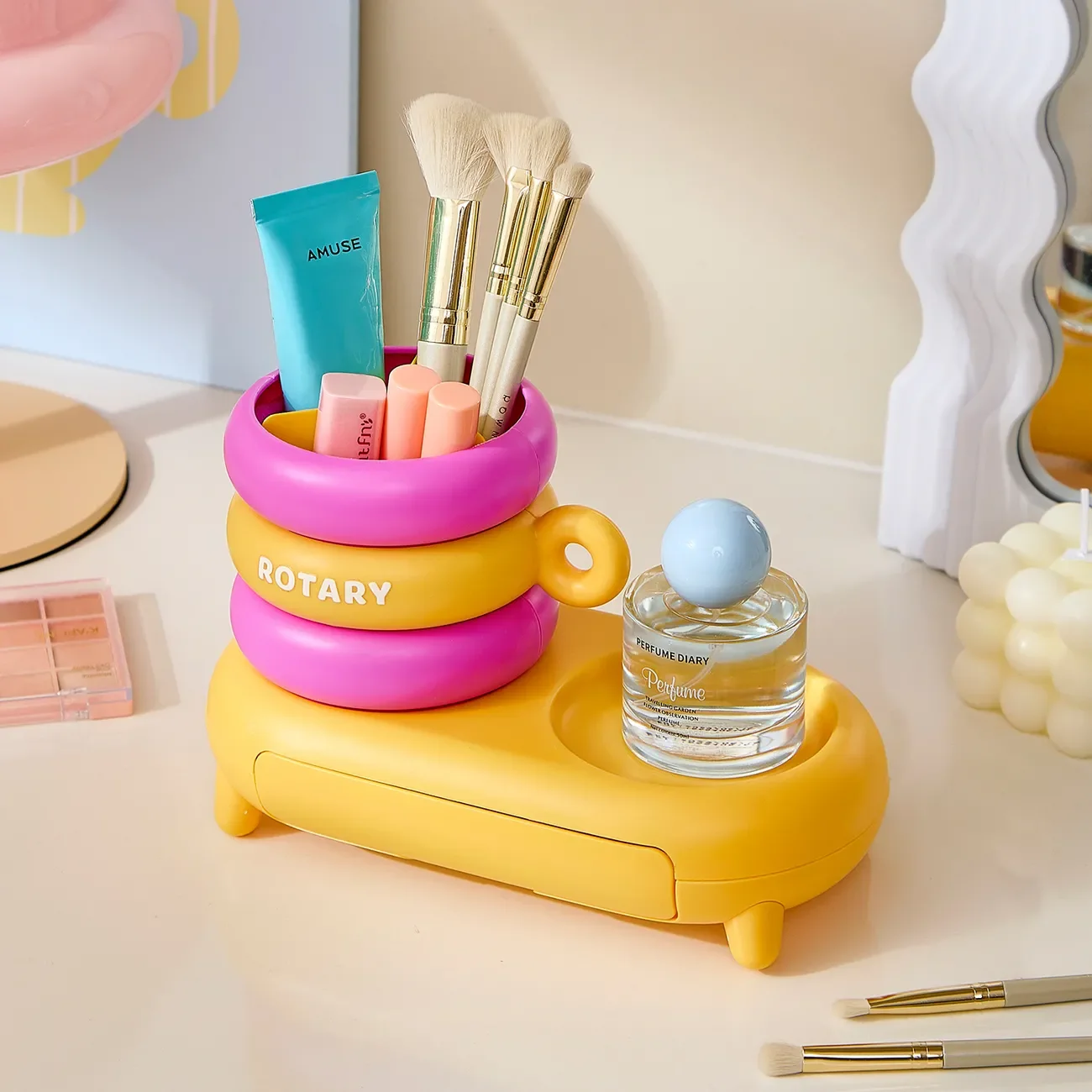 

Симпатичный и креативный настольный органайзер для пончиков большой емкости, ящик для хранения канцелярских принадлежностей для студентов, многоцелевой стиль Ins