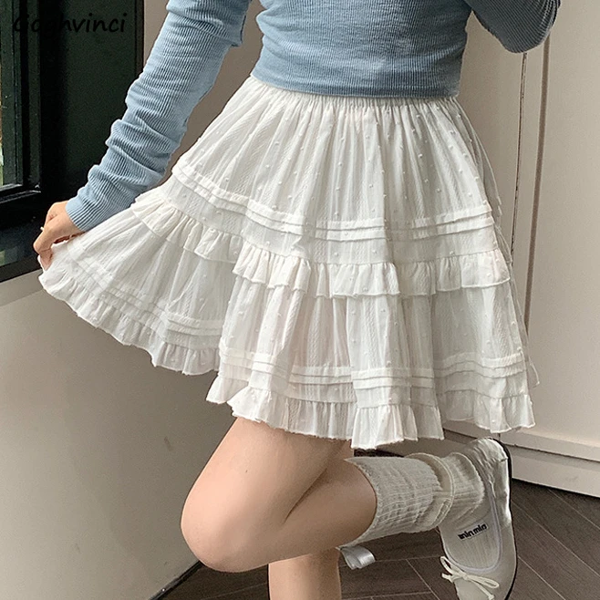 

Cake Skirts Women Preppy Style Ruffles High Waist A-line Age-reducing Temper Classy Safety Korean Fashion Summer All-match Ins