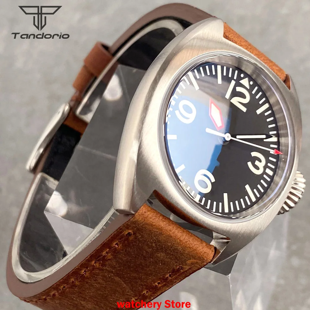 Reloj de pulsera automático Tandorio36mm Pilot NH35A/PT5000 personalizado, reloj de acero resistente al agua de 200M, correa de gofre de cristal de zafiro con cúpula AR