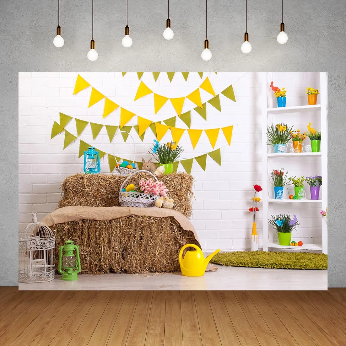 Happy Easter Party Banner Background Photozone Bunny Eggs Spring Photography Backdrop Baby Children Photo Studio Photophone