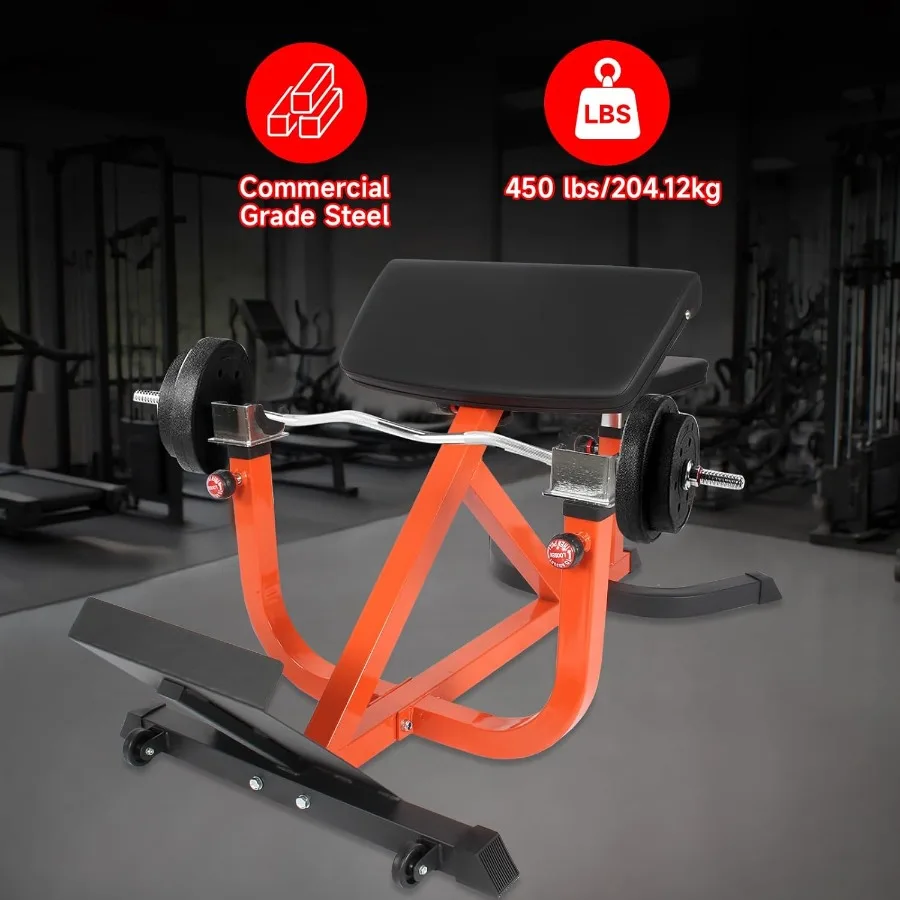 Регулируемая машина для снятия сгибания рук для тренировок бицепсов, сидящая скамья для домашнего спортзала, грузоподъемность 440 фунтов (оранжевый)