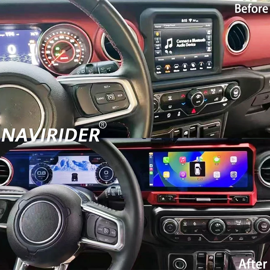 24.6'' Car Radio With 360 For JEEP WRANGLER 2018-2022 LCD Android Qled Dual Screen Multimedia Player GPS Navi Stereo 4G Carplay