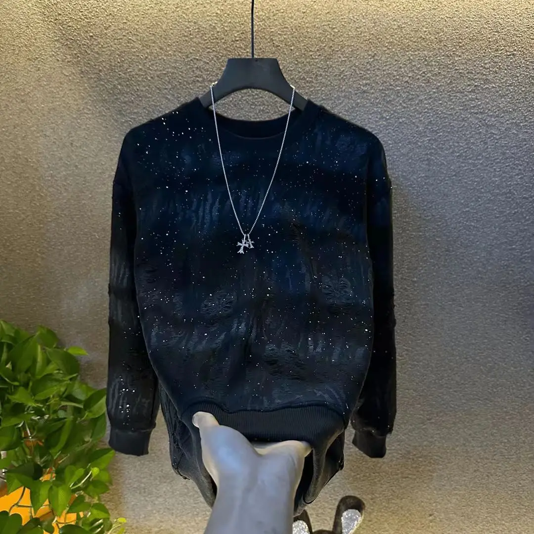 Gypsophila Round Neck T-shirt Top Fashion Trend Light Luxury Casual Handsome Long-sleeved Sweatshirt