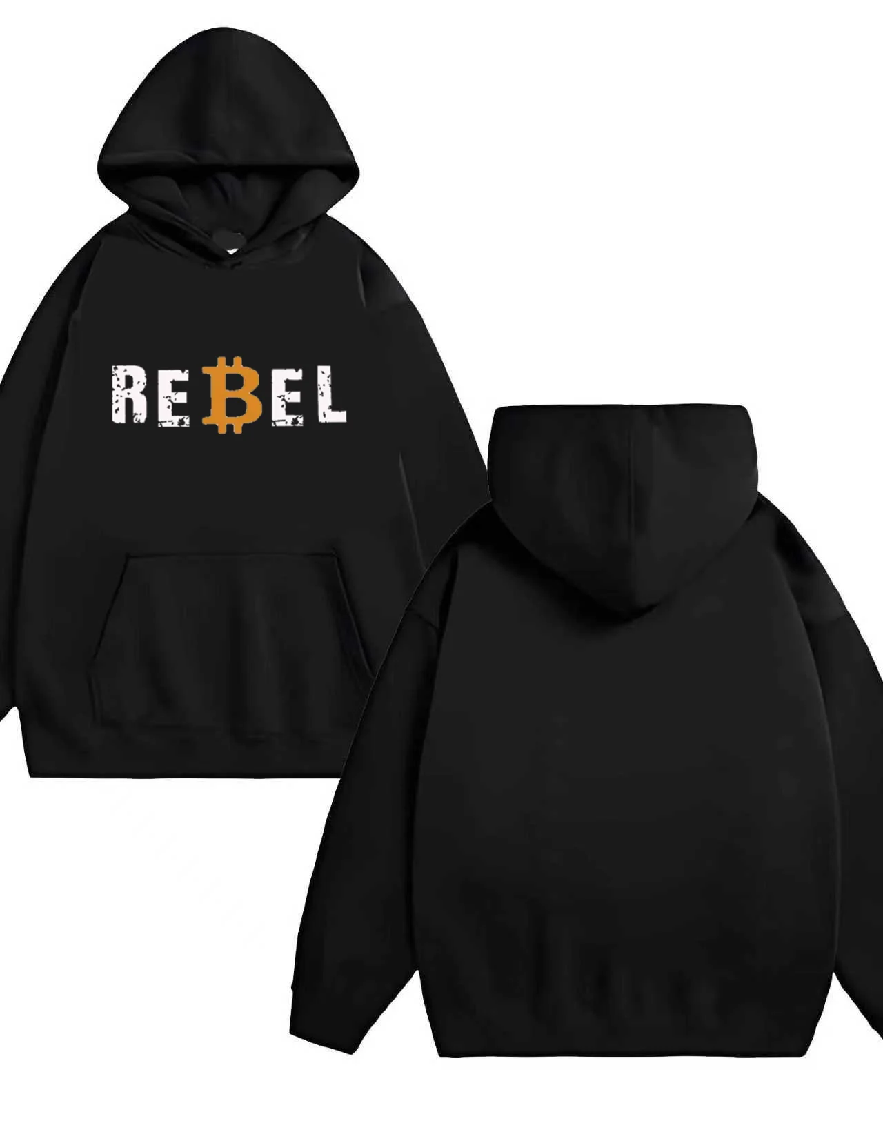 2025 New Rebel Bitcoin Print Felpa con cappuccio 330g Cotone pesante Streetwear Unisex Casual Pullover Uomo Donna Moda Felpe con cappuccio alla moda