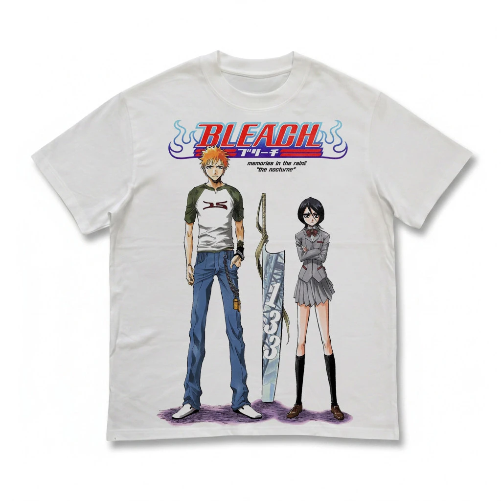 Retro Anime Bleach Ichigo Kurosaki Graphic Cotton T-shirt Unisex Short Sleeve Fashion Brand Tee Luxury Casual Vintage Tees