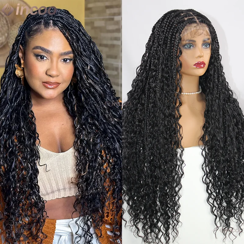 

Synthetic Long Bohemian Braid Wigs Boho Box Braided Wigs for Black Women Cornrow Braids Full Lace Braided Wigs with Baby Hair