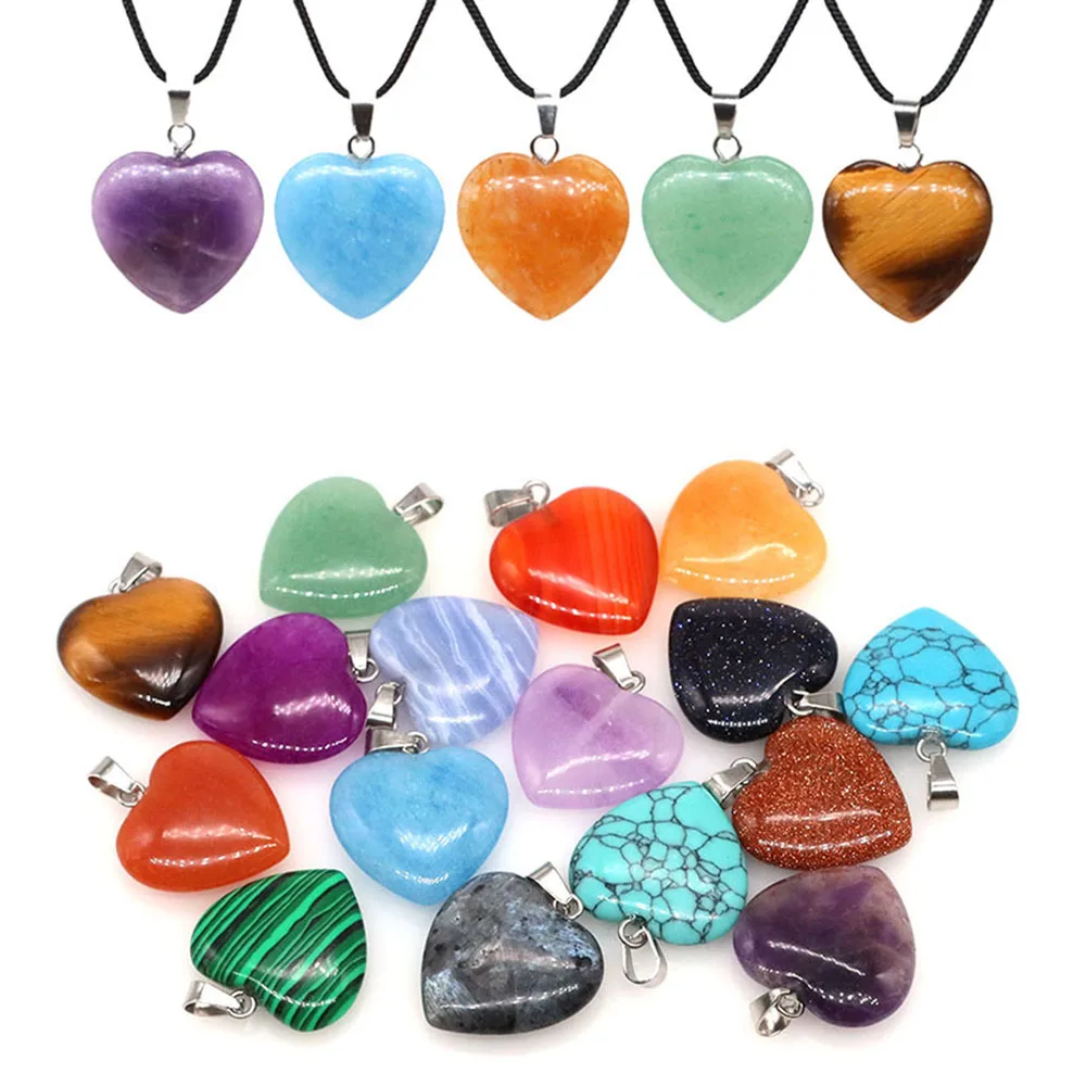 

20mm Love Heart Shaped Pendants Natural Crystal Stones Energy Gems for Charming Jewelry Making Earring Necklaces DIY Accessories