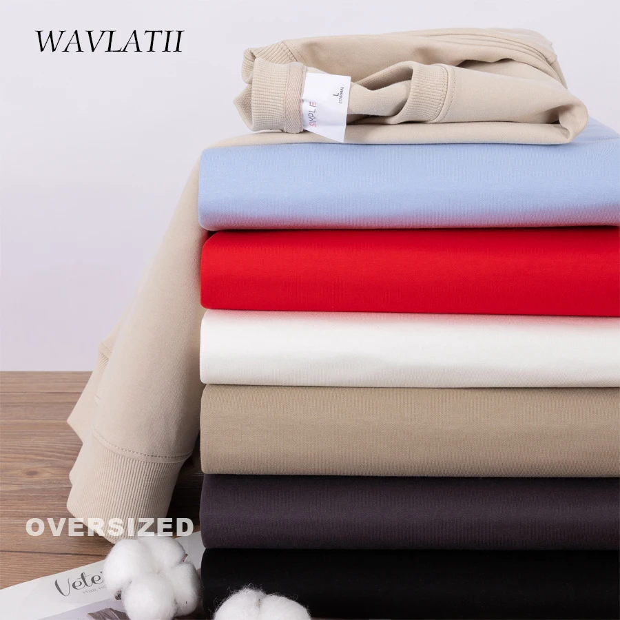 WAVLATII 2023 New Women Simple Style Khaki Sweatshirts Female Fashion Streetwear Soild O-neck Hoodie Casual White Tops WH2219