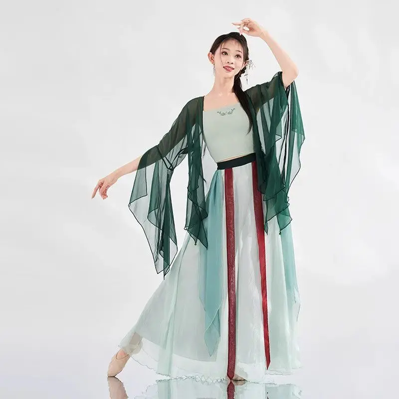 古典舞踊衣装-エレガントなガーゼ衣装-パフォーマンスドレス-漢服風試験練習着-中国舞踊ドレス