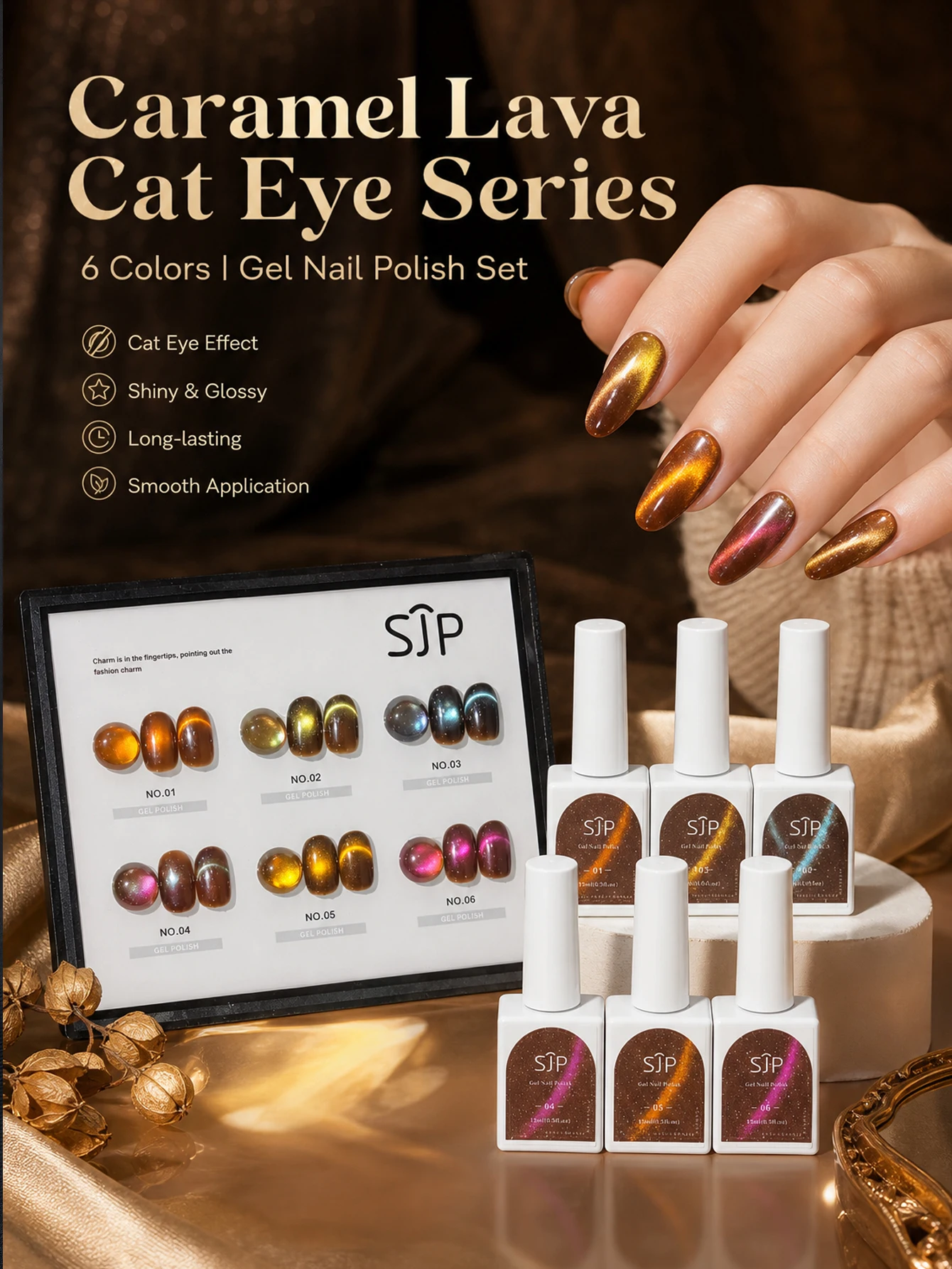 1/6Color Caramel Lava Chocolate Gel Polish Set with Color Chart and Storage Box – DIY Nail Art