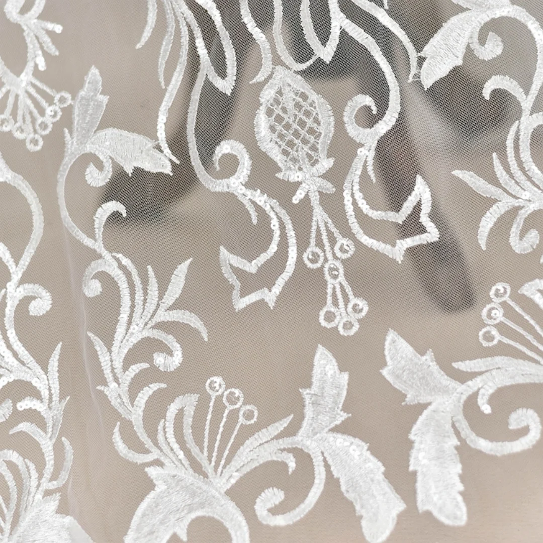 0.5 yard Width 51.18 inches lace fabric with Sequins , embroidered floral lace fabric,3D lace fabric,trim lace for DIY dress,130