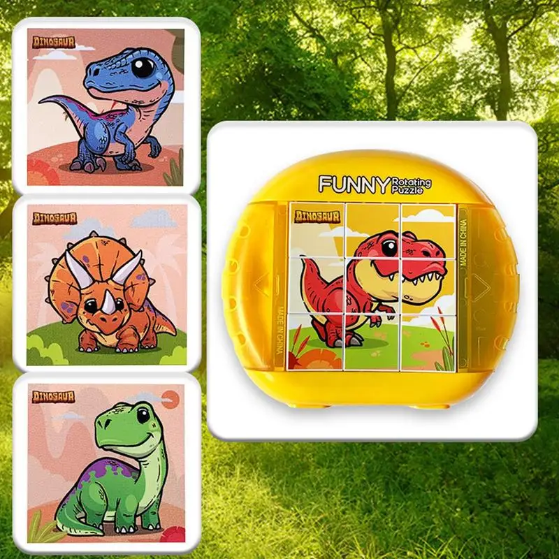 Rotating Puzzle Toy Educational Sensory Toy Fine Motor Skills Development Dinosaur Puzzle 4 Sides Pattern Small Educational Toy