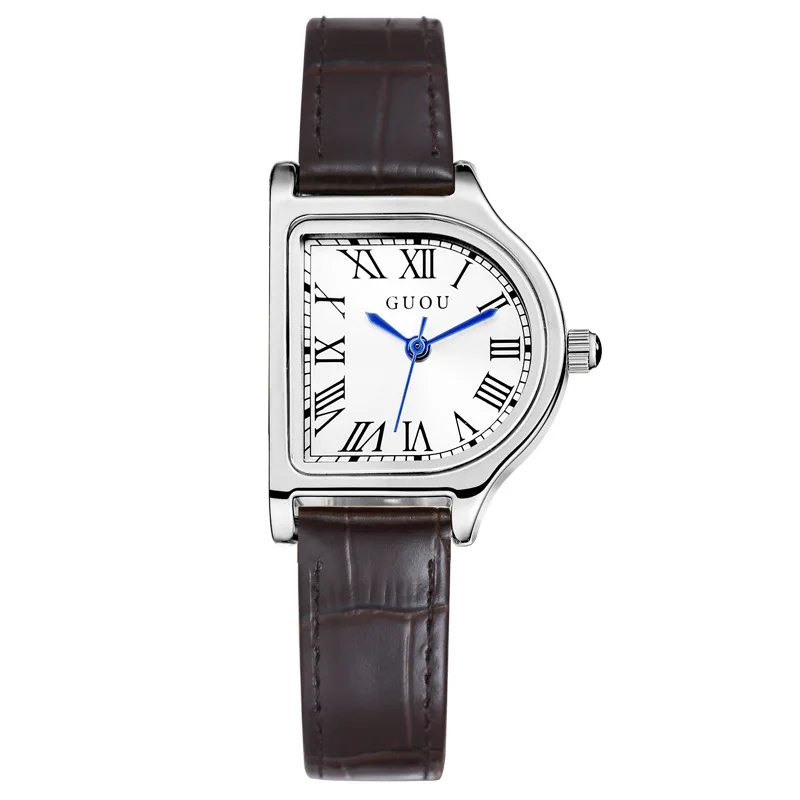 Irregular Shape Fashionable Casual Trendy Quartz Watch for Women with PU Leather Strap Pin Buckle Waterproof