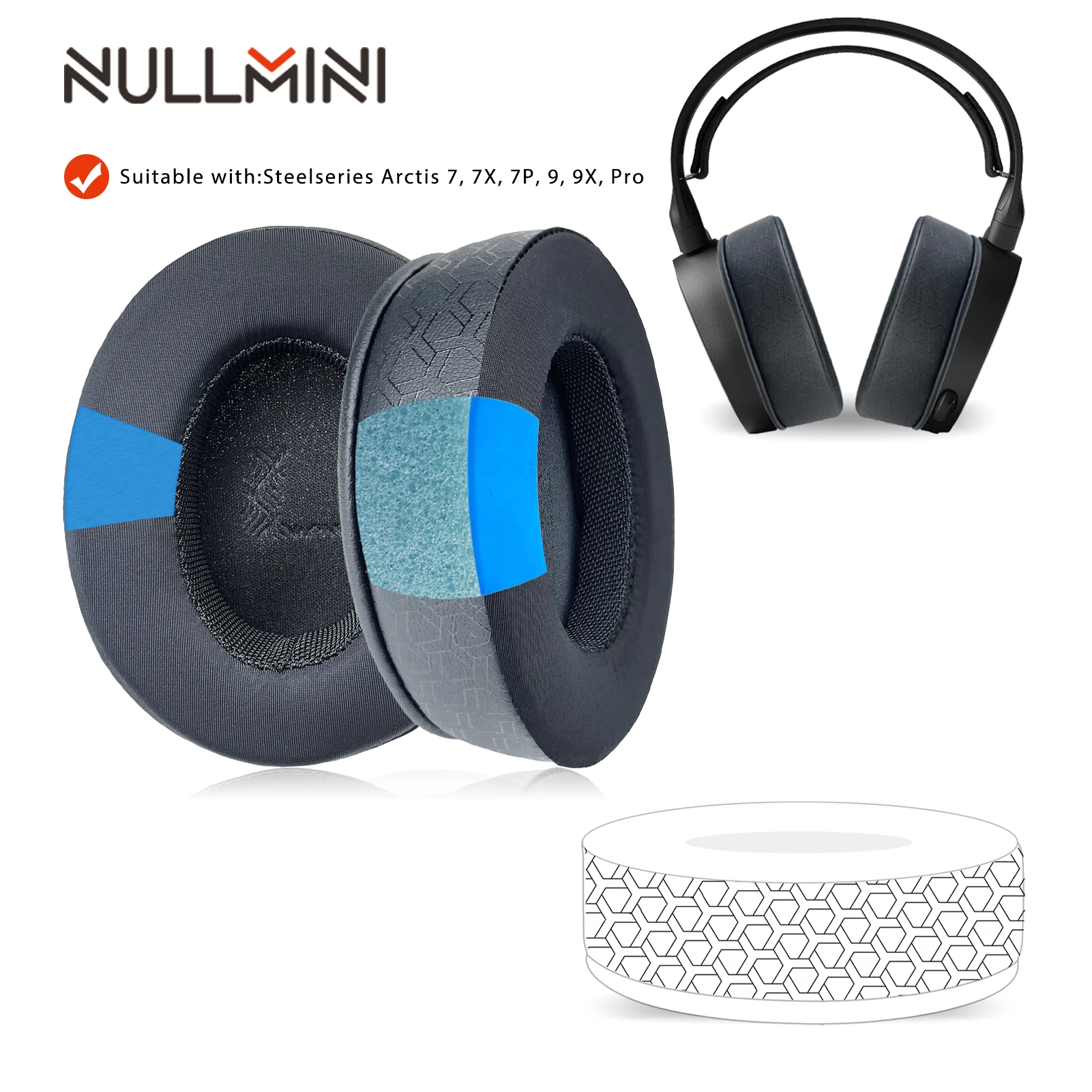 NullMini Replacement Cooling Gel Earpads for Steelseries Arctis  Pro, 7, 7X, 7P, 9, 9X Headphone Earmuffs Ear Cushion Headband