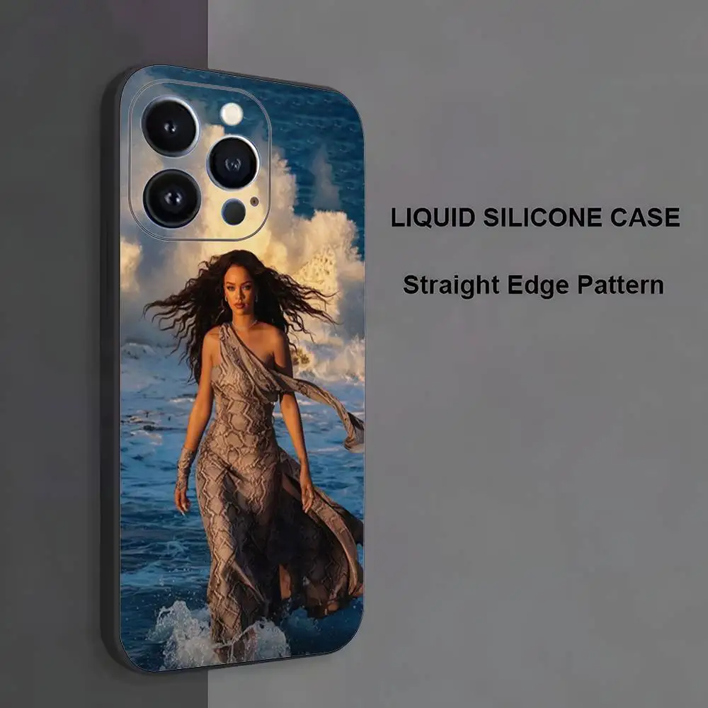 حافظة هاتف Singer R-Rihanna لهاتف iPhone 17,16,15,14,13,12,11,Pro Max,XS,X,XR,SE,Mini,8,7,غطاء أسود من السيليكون الناعم #4