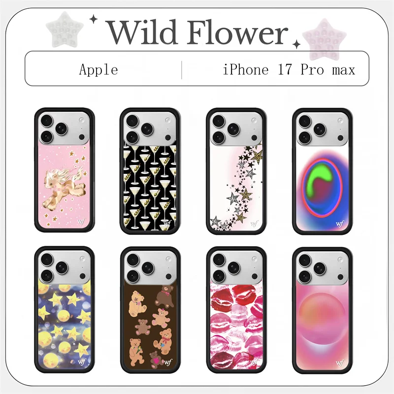 

Trendy Wildflower Style Phone Case For iPhone 17 16 15 14 13 12Pro Max Cute Pony Bear Star Gradient Lips Print Protective Cover