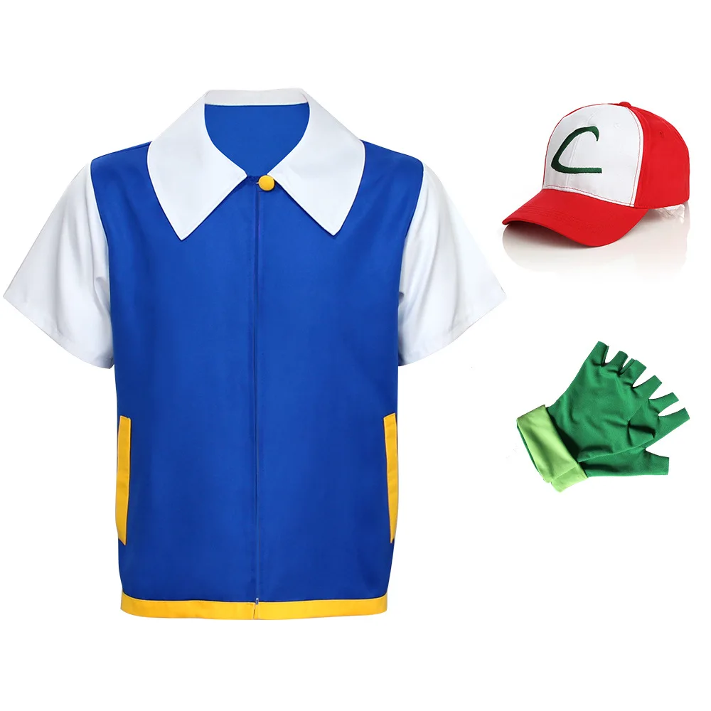 أنيمي الرماد كيتشوم المدرب سترة زرقاء زي صبي فتاة بلايز قبعة قفازات دعوى هالوين كرنفال حفلة لعب الأدوار الملابس للكبار