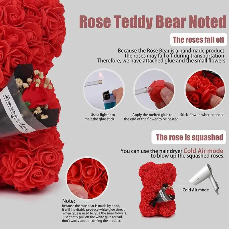 25cm rosa urso criativo eterno rosa flor teddybear na caixa de presente romântico presente do dia dos namorados presente de natal decoração de casamento