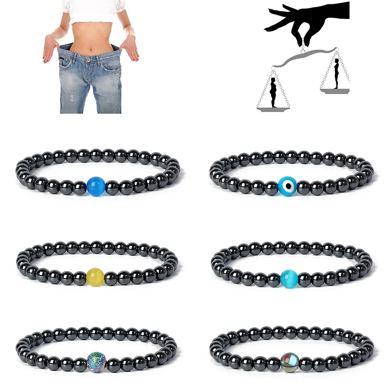 

Magnetic Therapy Weight Loss Bracelets Men Health Care 6mm Beads Hematite Bracelet Natural Stone Moonstone Charm Jewelry Pulsera