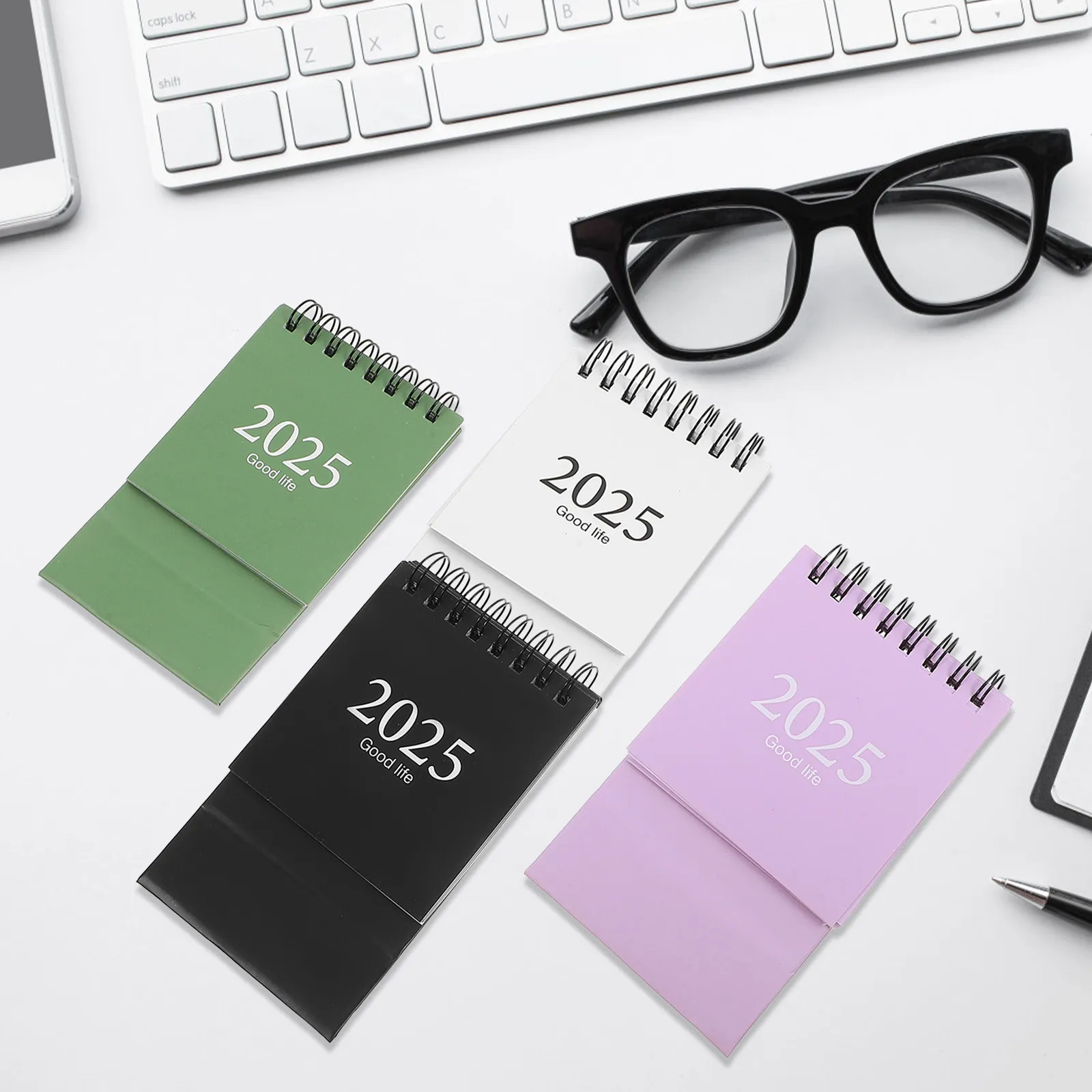 4Pcs Mini Desktop Calendar Set English Language Delicate Standing Flip Table Calendar Stylish Color Long-Term Use for Office