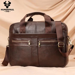 HUMERPAUL Business Briefcase for Men Top Layer Leather Office Laptop Shoulder Bag High Quality Male Travel Crossbody Handbag