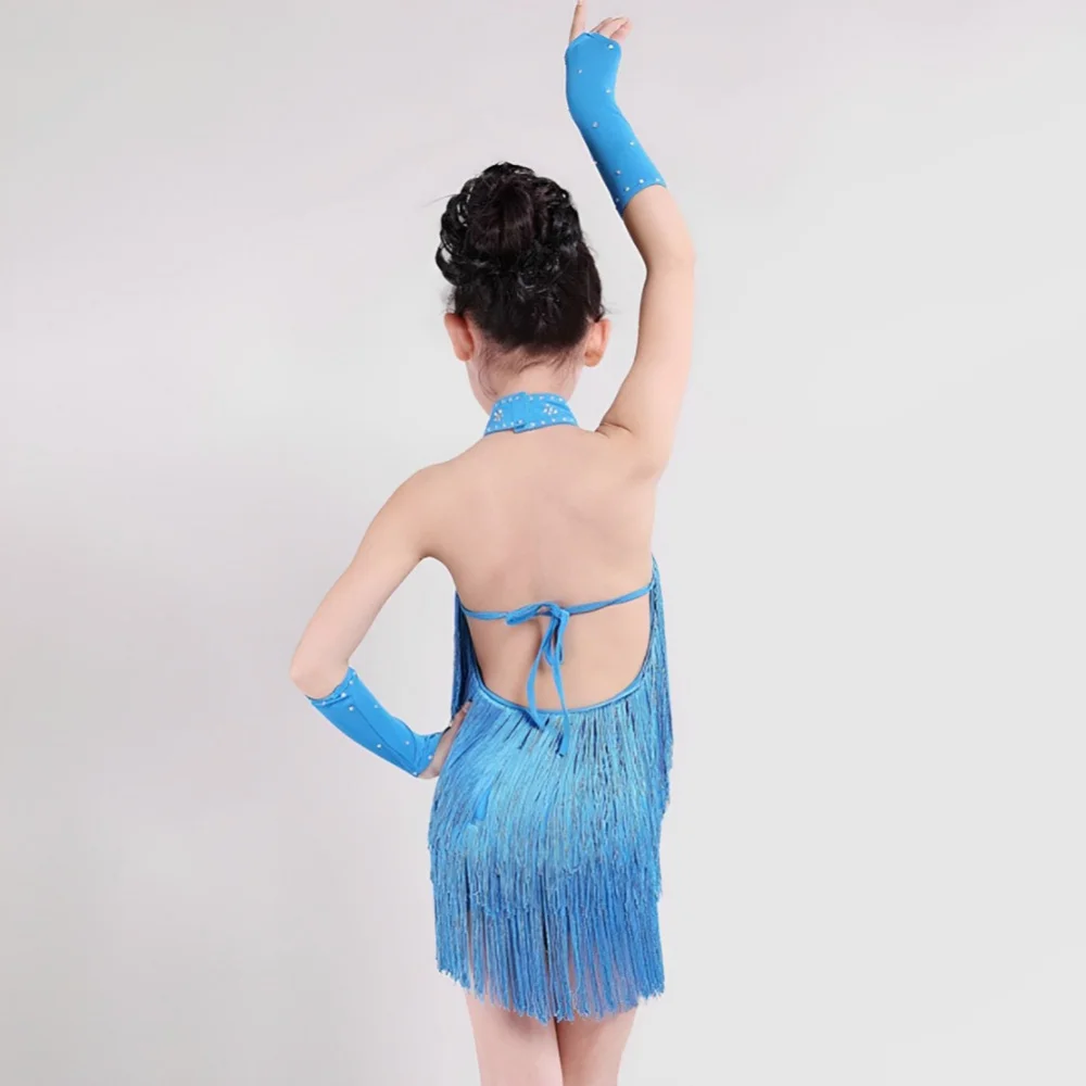 3-15Y Girls Latin Dance Dress for Girls Solid Tassel Dancing Dress Kids High Quality Professional Competition Suit Tango Costume