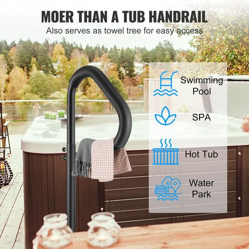 Rampe de sécurité pour spa, 54,2x37x144,7 cm, pivotante à 360° °   Hauteur réglable 89-144,7 cm, charge 272 kg, anti-rouille, aluminium, base de montage coulissante pour intérieur/extérieur