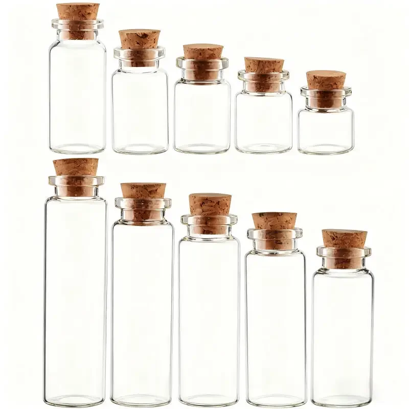 0.5-5ml Mini Glass Wishing Bottles, 10pcs Empty Jars for Wedding Favors, Birthday Gift, Message in a Bottle DIY, Lucky Charm